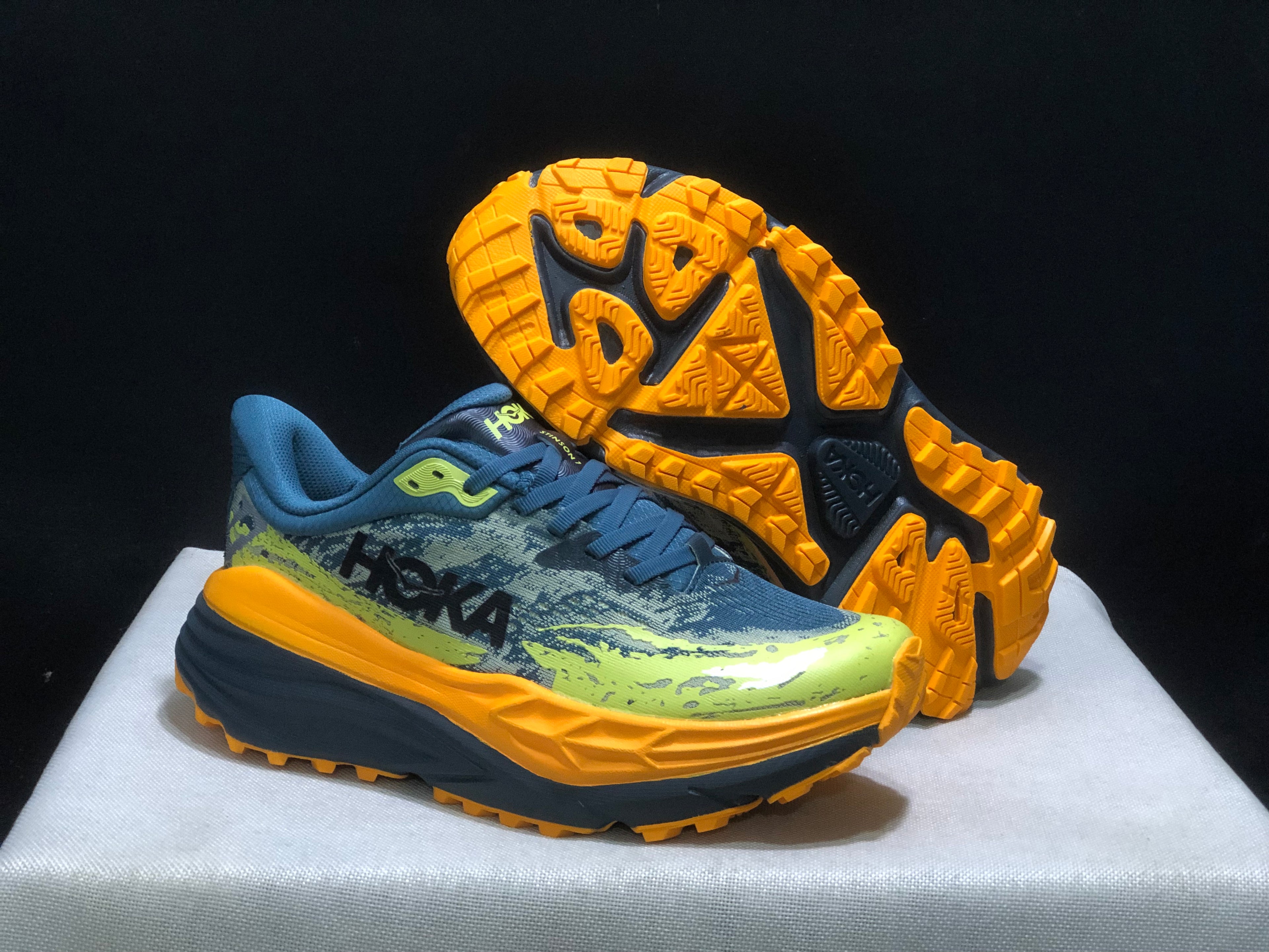 Hoka One One Stinson 7 Comfortable Anti-slip Running Shoes Turquoise/Camouflage/Orange