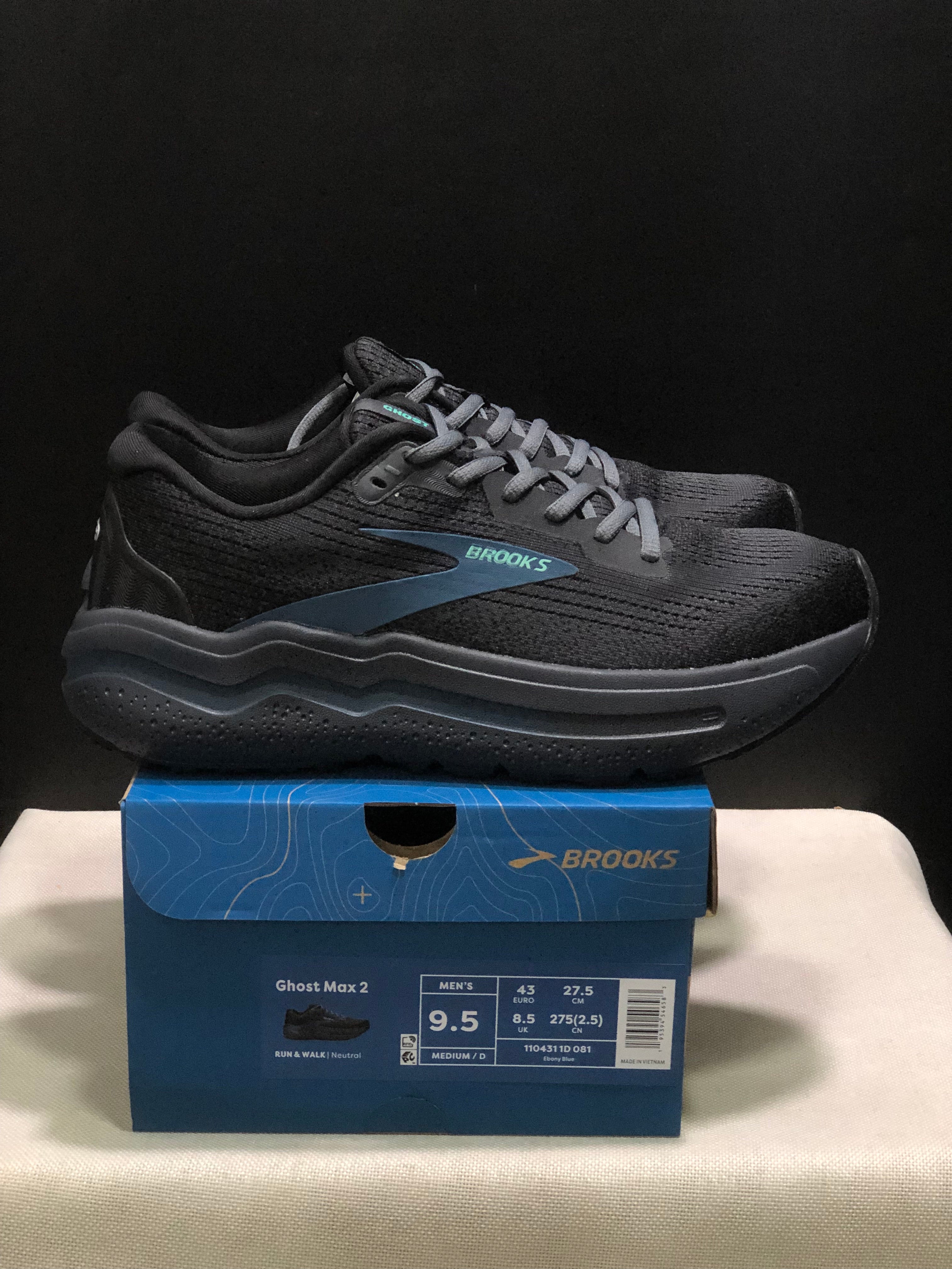 Brooks Ghost Max 2 Breathable Low-top Running Shoes Ebony Black