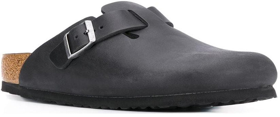Birkenstock Boston Oiled Leather 0059463 Black Narrow Covered-Toe Slippers