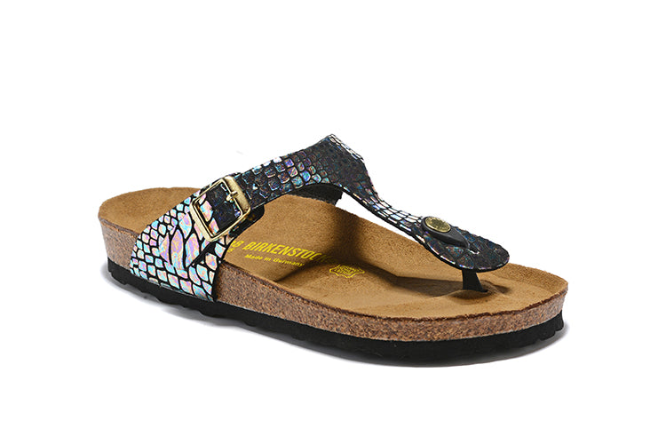 Birkenstock Gizeh Multicolor Reflection Black Snakeskin Flip Flops Leather Sandals