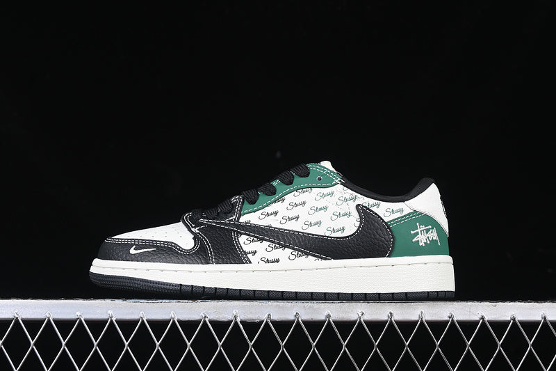 Travis Scott Fragment Design Nike Air Jordan 1 Low OG SP White Black Green Sneakers
